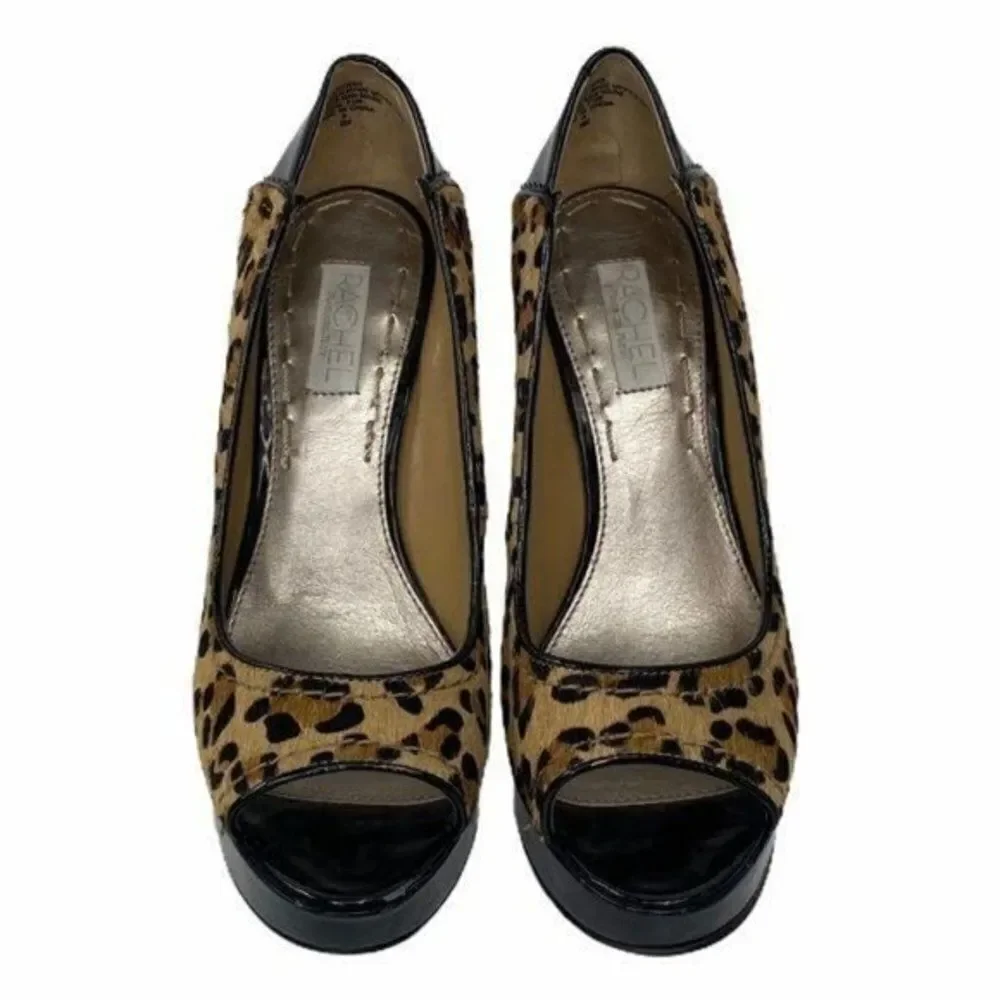 Rachel Rachel Roy Kayman Leopard Calf Hair Stiletto Peep Toe Heels Size 6.5